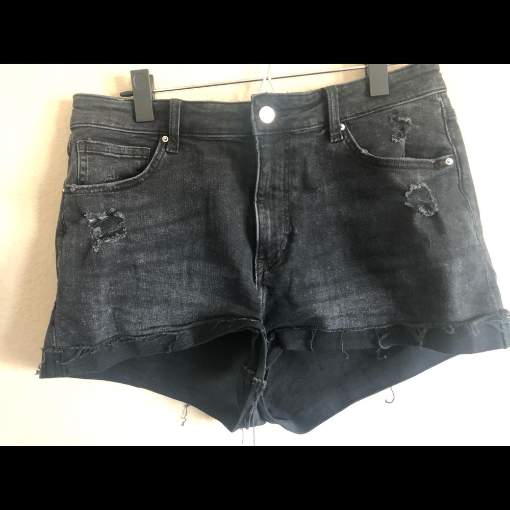 Black Denim Ripped Short Shorts